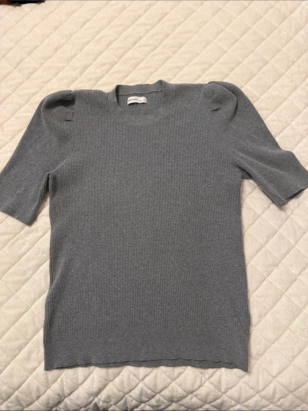 Nine West Heather Gray Ribbed Crewneck Top